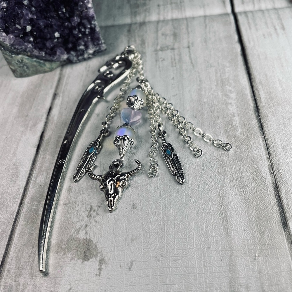 Bookmark & Hair Pin • Bull Skull Feather Charms • Boho Western
• Artisan - Picture 12 of 14